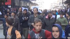 مظاهرة للمطالبة بفتح مستودعات الغذاء - دوما - الغوطة الشرقية 15-11-2014