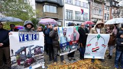 اليمن   يمنيون يتظاهرون أمام السفارة السعودية في بروكسل  الأناضول