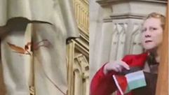 ناشطة تلطخ تمثال بلفور في لندن ب الكاتشاب- تويتر