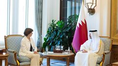 وزيرة الخارجية الفرنسية كاترين كولونا مع رئيس الوزراء القطري في الدوحة- الخارجية القطرية
