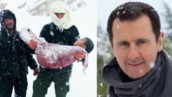 بشار الأسد يستمتع بالثلج في دمشق - والطفل السوري ماجد خير البدوي توفي نتيجة البرد في لبنان
