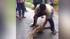 مواطن هندي يخرج زوجا من الماعز من بطن ثعبان ـ يوتيوب