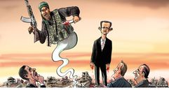 كاريكاتير - الأسد - المجتمع الدولي - الجهاديين - سورية (الإيكونوميست)