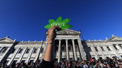 تظاهرة مؤيدة لتشريع الماريخوانا امام المجلس التشريعي في مونتيفيديو في 10 كانون الاول/ديسمبر 2013