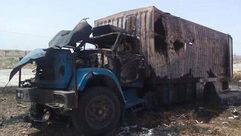 شاحنة مساعدات تركية - قصف - حلب 8-5-2014