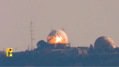 مشهد لأنفجار أحد الرادارات في قصف سابق لحزب الله على القاعدة- إعلام حزب الله