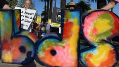 متظاهرون من حركة "بي دي أس" لمقاطعة إسرائيل في كاليفورنيا - أ ف ب
