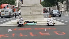 اعتقال متظاهرين رفعوا العلم الفلسطيني على النصب التذكاري للحرب العالمية في لندن - إكس