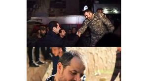 محمد عيسى - قيادي في حزب الله قتل في القنيطرة - في الأعلى يصافح بشار الأسد في دمشق