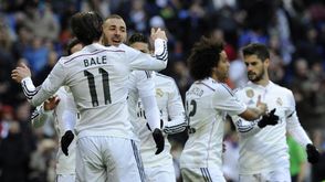 لاعبو ريال مدريد يحتفلون بالتسجيل في مرمى ريال سوسييداد في 31 كانون الثاني/يناير 2015