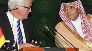سعود الفيصل خلال مؤتمر صحفي مع نظيره الألماني فرانك فالتر شتاينماير - أ ف ب