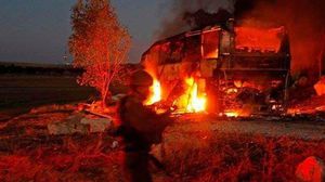 حافلة جنود إسرائيليين قصفتها المقاومة مساء اليوم- تويتر