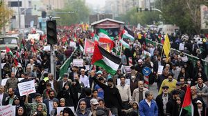 الاحتجاج الذي شهدته العاصمة طهران تحت شعار: "فلسطين ليست وحدها"- الأناضول