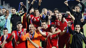 لاعبو المنتخب الاردني أثناء احتفالهم - ا ف ب