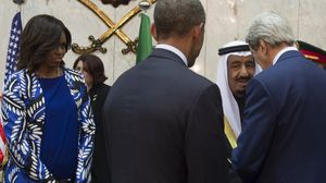 من مراسم استقبال الرئيس أوباما في زيارته للتعزية برحيل الملك عبد الله - أ ف ب