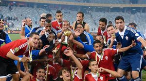 لاعبو المنتخب الليبي يحتفلون بالفوز في كأس أمم افريقيا - ا ف ب