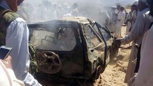 سيارة مستهدفة بطائرات دون طيار أمريكية في اليمن- أ ف ب 