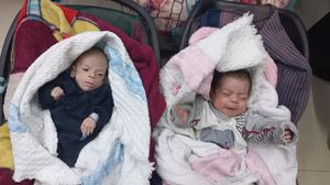 التوأمان الرضيعان يحملان أسوارة كتب عليها اسم الأم رانيا ضيف الله- إكس