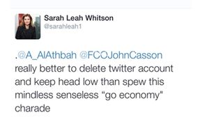 طلبت واتسون من السفير حذف حسابه والابتعاد عن "مسرحية اقتصادية بلا معنى" - تويتر