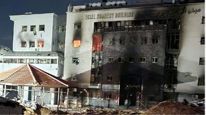 صورة نشرتها حسابات للاحتلال لتدمير وحرق مبنى الجراحات في مستشفى الشفاء- إكس