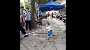 الطفل رفض مصادرة الشرطة لبضائع جدته- يوتيوب