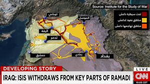 خريطة "سي أن أن" لنفوذ تنظيم الدولة في الجارتين سوريا والعراق
