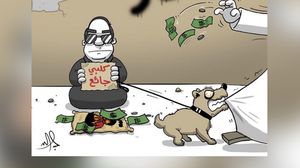 كاريكاتير للرسام السعودي عبد الله جابر يصور شخصا يشبه السيسي على أنه متسول - تويتر