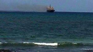 صورة وزعتها وزارة الكهرباء في حكومة الإنقاذ الوطني للسفينة اليونانية