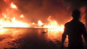 حريق ناتج عن قصف تنظيم الدولة لبلدة مارع - تويتر