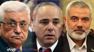 من اليمين رئيس حماس هنية، والوزير الإسرائيلي شتاينتس، ورئيس السلطة عباس- عربي21