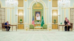 أجرى ابن سلمان مباحثات مع ترامب في قصر اليمامة بالعاصمة السعودية الرياض - واس
