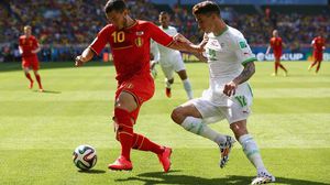 من المباراة التي جمعت الجزائر وبلجيكا وانتهت بفوز الأخيرة - أرشيفية
