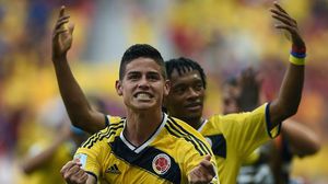 لاعبو كولومبيا يحتفلون بالفوز - أ ف ب 