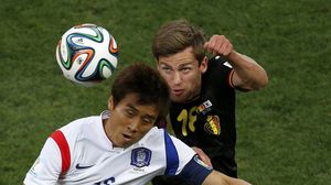 لقطة من مباراة بلجيكا مع كوريا الجنوبية - ا ف ب