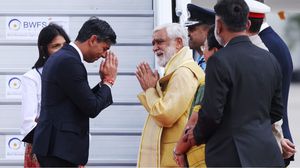 رئيس الوزراء البريطاني ريشي سوناك خلال زيارته للهند لحضور قمة مجموعة العشرين- جيتي