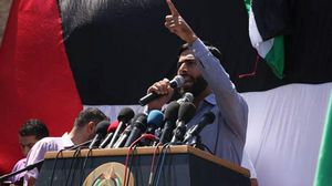 القيادي في حركة حماس مشير المصري يتحدث في المهرجان الحاشد - تويتر