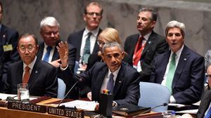 أوباما والأمين العام للأمم المتحدة خلال جلسة لمجلس الأمن في نيويورك - أ ف ب