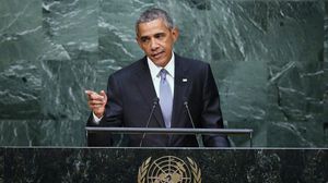 الرئيس الأمريكي باراك أوباما أمام الجمعية العامة للأمم المتحدة في نيويورك - أ ف ب