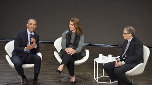 أوباما خلال مناقشة للمؤسسات العالمية استضافتها مؤسسة بيل وميليندا جيتس - جيتي