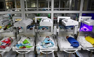 مجموعة من الأطفال الحديثي الولادة في مستشفى بمدينة هانوي الفيتنامية في 12 تشرين الأول/أكتوبر 2022