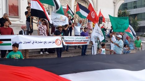 من أمام مقر الأمم المتحدة والسفارة الأمريكية تونسيون يتظاهرون نصرة لغزة