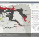 خريطة المناطق التي فقدها تنظيم الدولة خلال عام 2015 (باللون الأحمر)