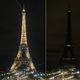 صورتان تظهران برج ايفل الباريسي قبل وبعد اطفاء الانوار في "ساعة الارض" في 28 اذار/مارس 2015