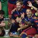 لاعبو برشلونة يحتفلون بكأس السوبر الأوروبية - أ ف ب